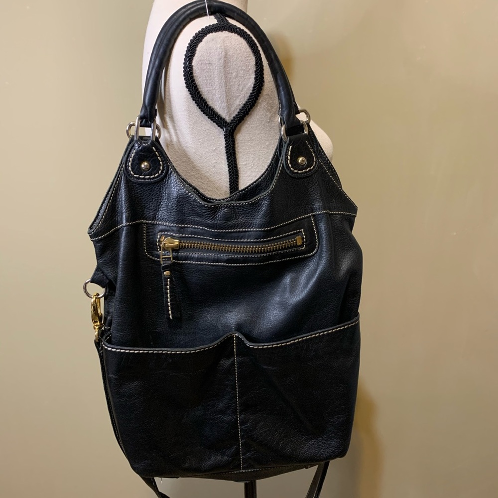 Roots black leather hobo